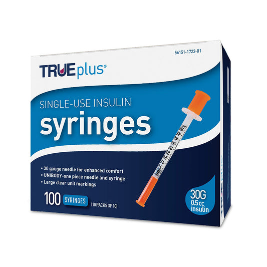 TRUEplus Insulin Syringes - 30G .5cc 5/16" - BX 100