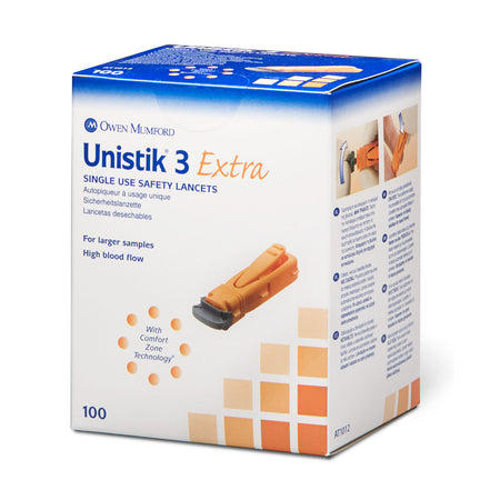 Unistick 3 Extra Single Use Saftey Lancet, 100 lancets