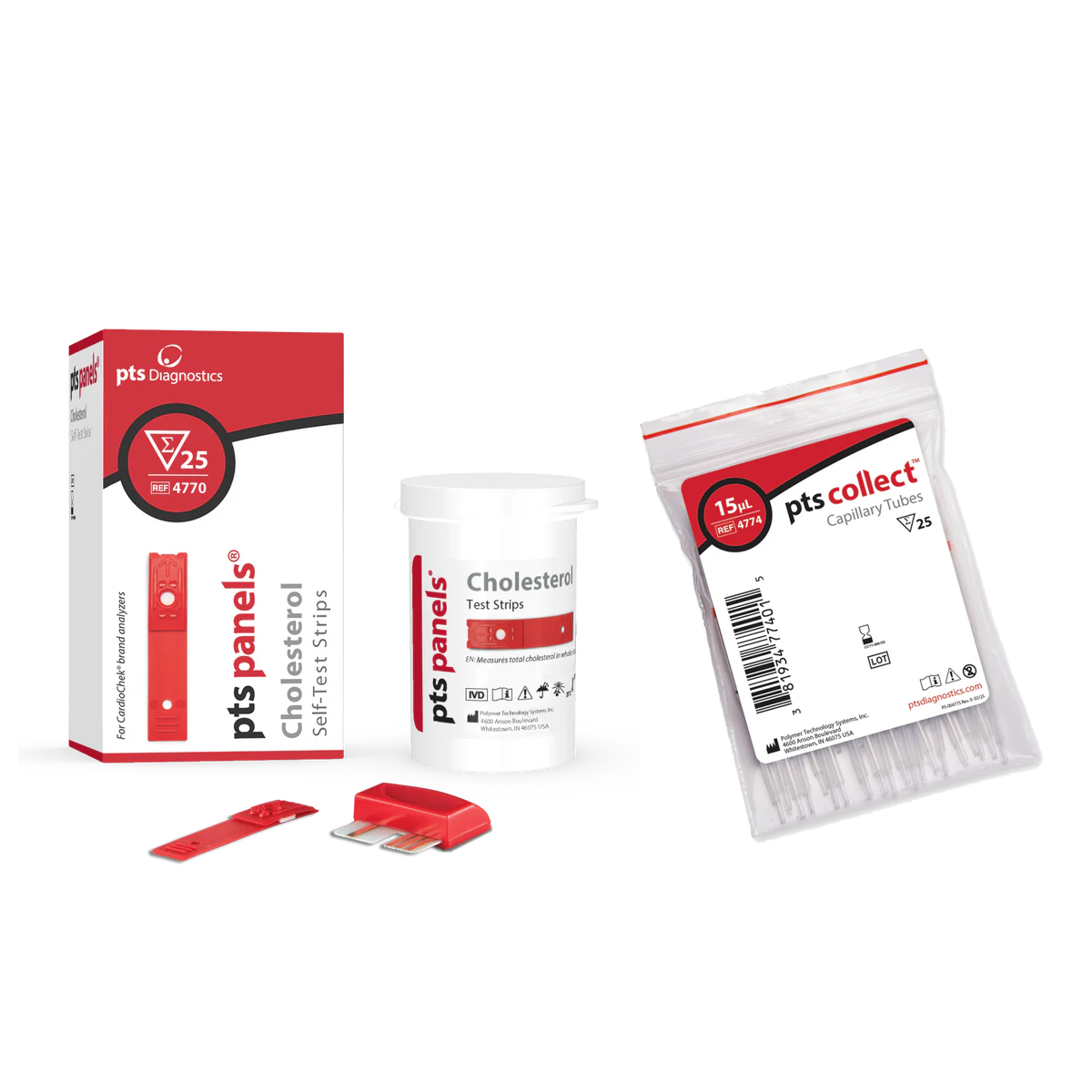 PTS Panels CHOLESTEROL At-Home Self-Test Strips & Capillary Tubes Bundle