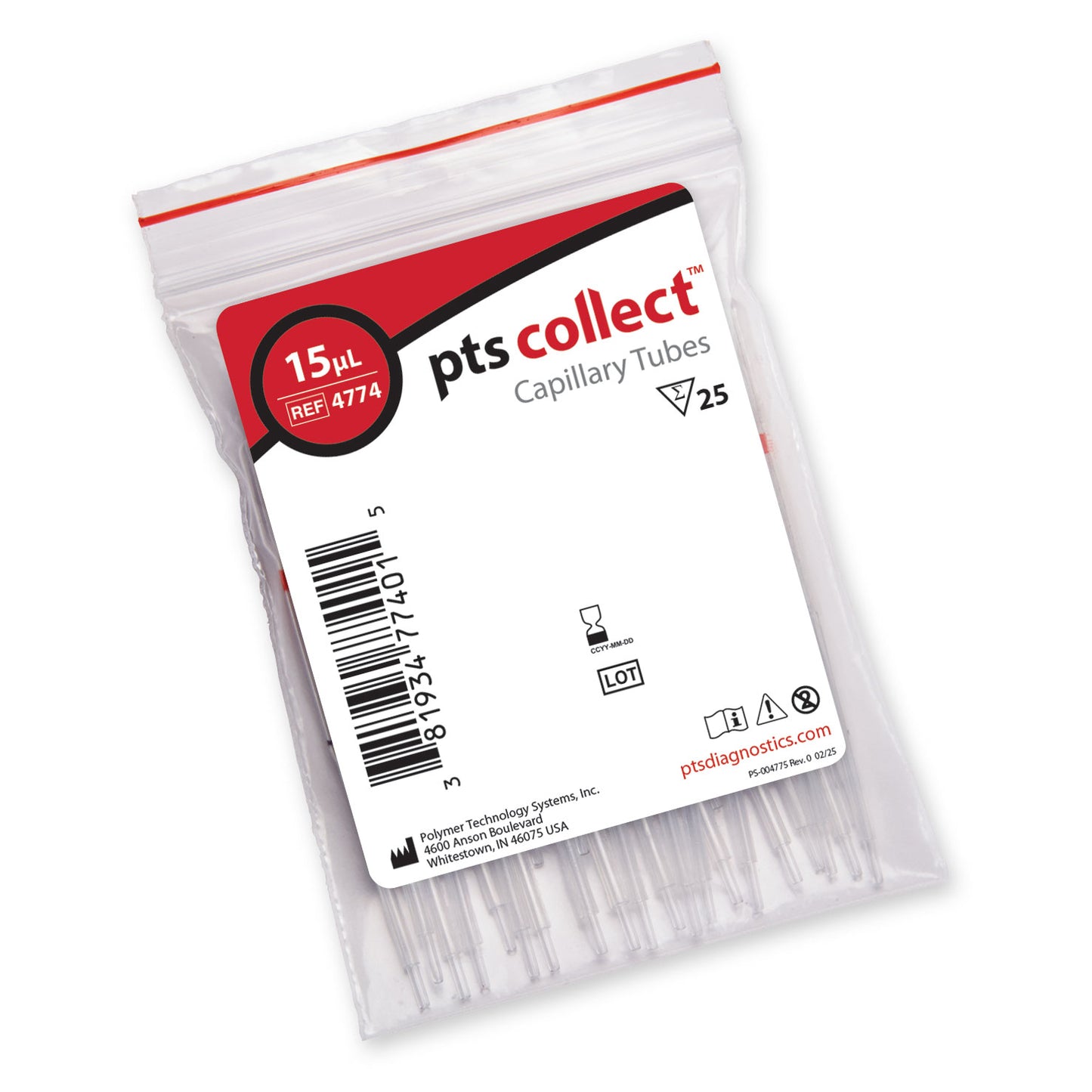 15 µL Capillary Tubes (25 Collectors) for Home Use