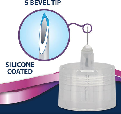 TRUEplus 5-Bevel Pen Needles 31G x 6mm (1/4") - 100/bx