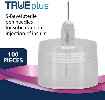 TRUEplus 5-Bevel Pen Needles 29G x 12.7mm (1/2") - 100/bx