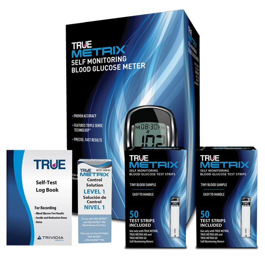 TRUE METRIX® Blood Glucose Testing Kit (Meter, 100 Strips, Control Solution, Log Book)