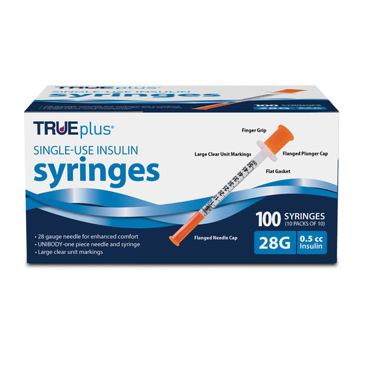TRUEplus Insulin Syringes - 28G .5cc 1/2" - BX 100