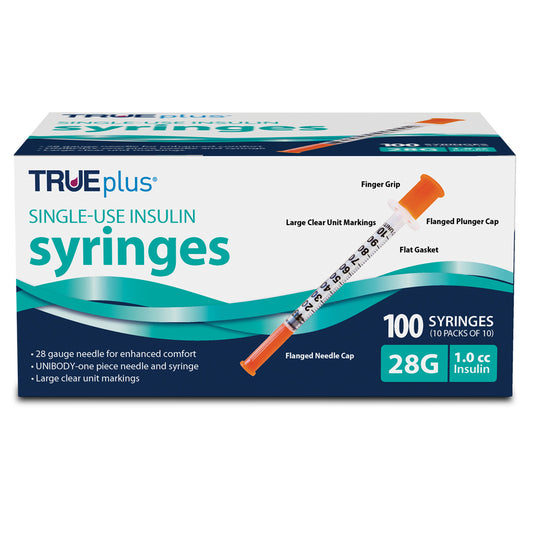 TRUEplus Insulin Syringes - 28G 1cc 1/2" - BX 100