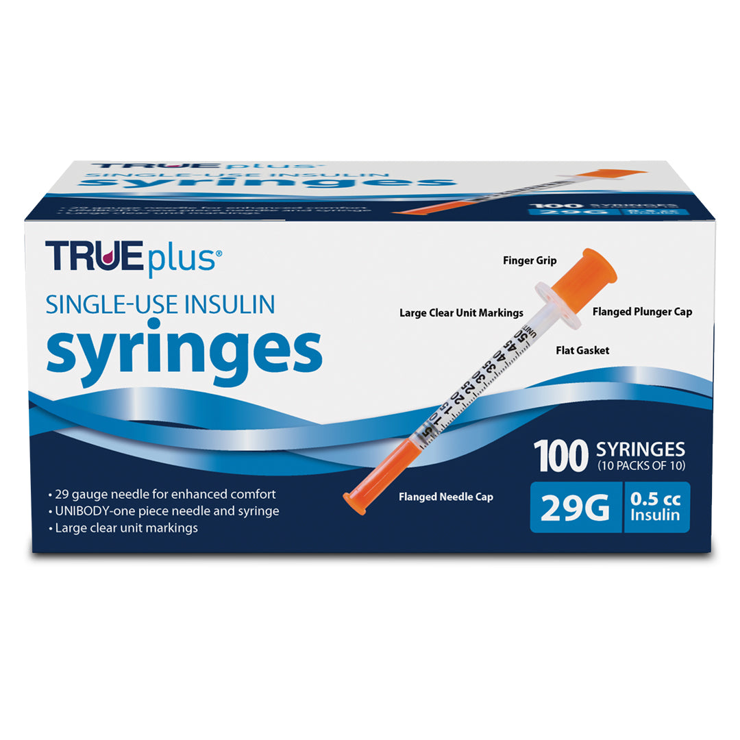 TRUEplus Insulin Syringes - 29G .5cc 1/2" - BX 100