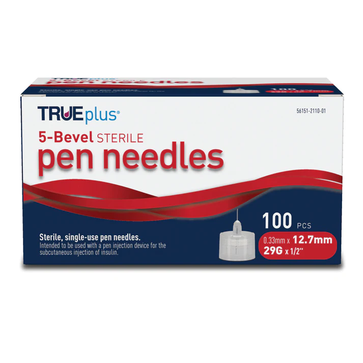TRUEplus 5-Bevel Pen Needles 29G x 12.7mm (1/2") - 100/bx
