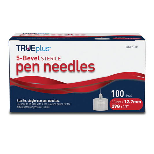 TRUEplus 5-Bevel Pen Needles 29G x 12.7mm (1/2") - 100/bx