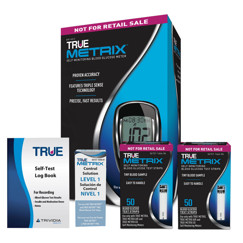 TRUE METRIX® Blood Glucose Testing Kit (Meter, 100 Strips, Control Solution, Log Book)