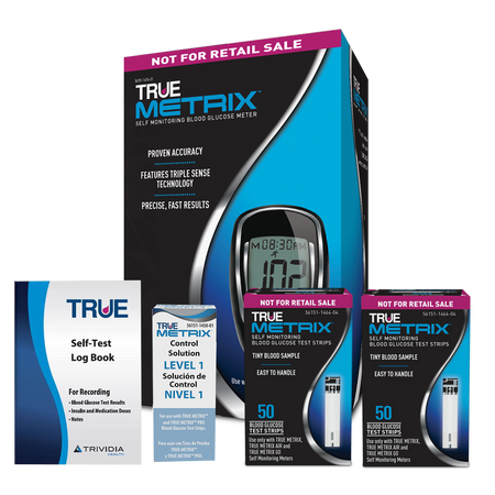 TRUE METRIX® Blood Glucose Testing Kit (Meter, 100 Strips, Control Solution, Log Book)